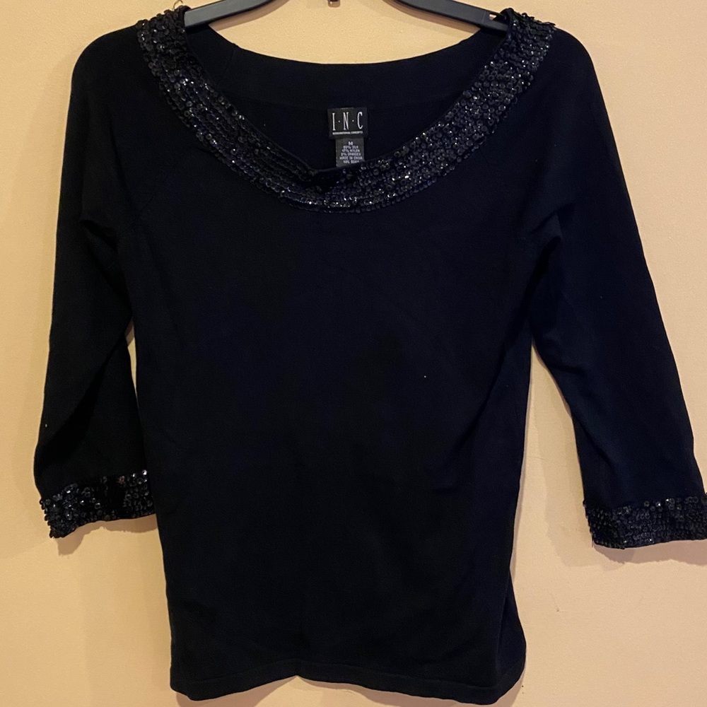 INC, Off the Shoulder Black Top with Sequins (Med)